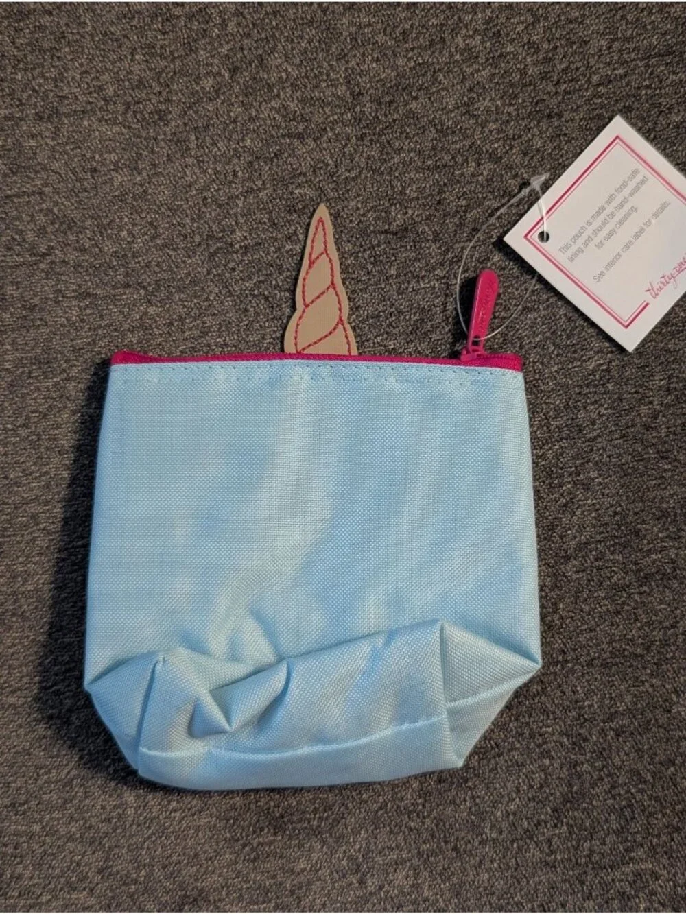 Thirty-One Unicorn Cool Zip Snack Pouch With Food-Safe Lining & Pink Zipper